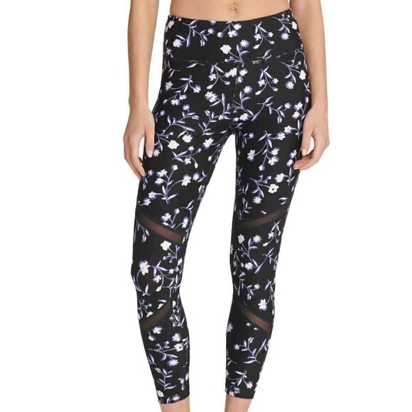 DKNY Sport Floral Print Mesh Inset Trim Athletic Training Yoga Pants Leggings XS - Picture 10 of 10